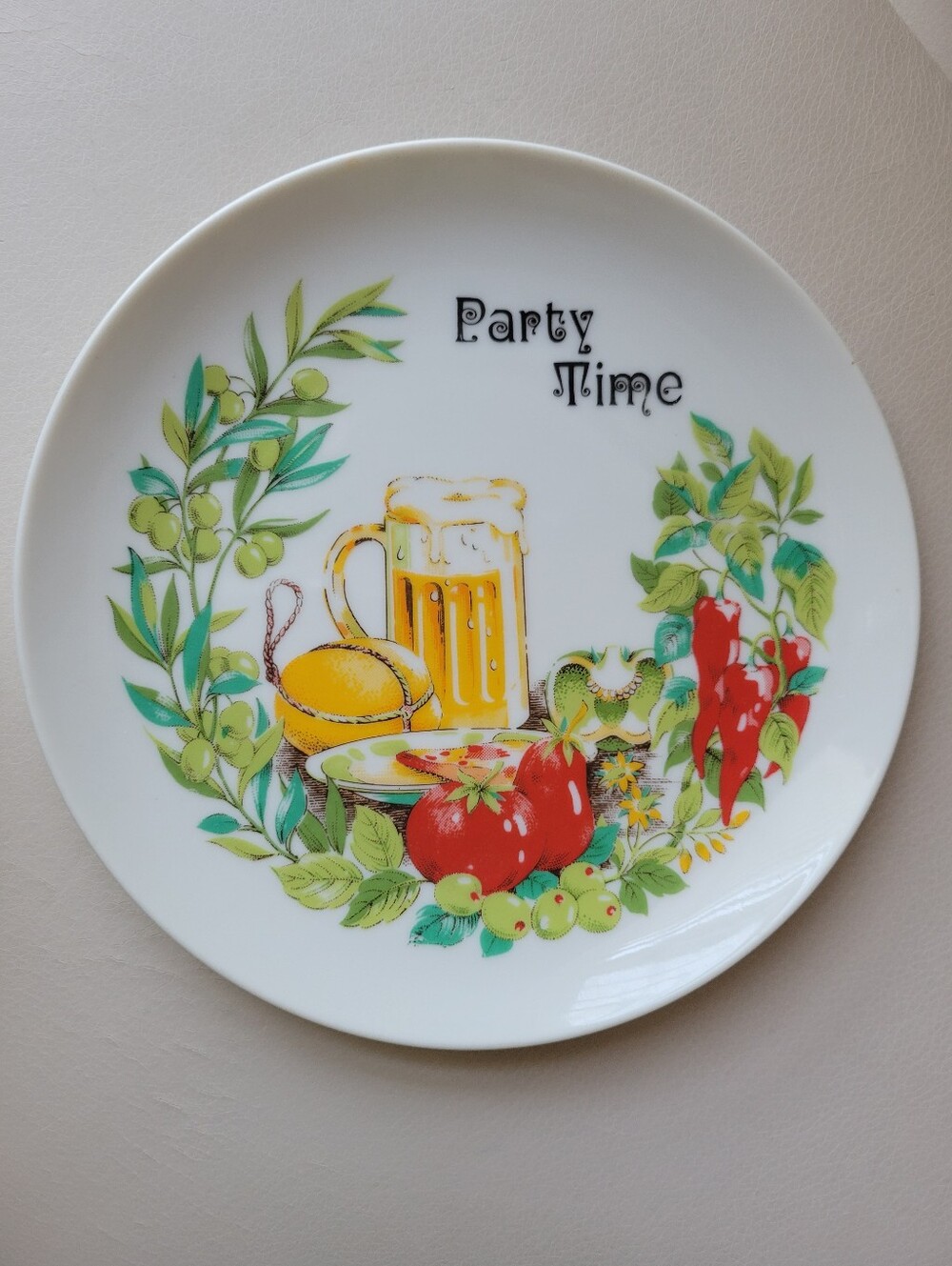 Vintage Gailstyn Party Time Ceramic Plate ~ 1970s Japan ~ Happy Hour~ Beer!